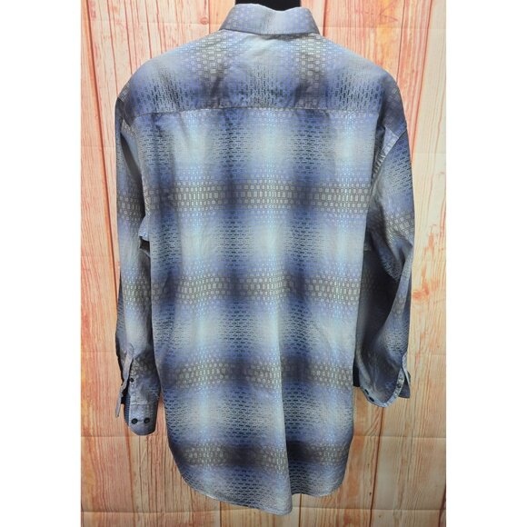 Johnston & Murphy Tailored Fit Men's Dress Shirt XL Blue Geometric Pattern - Picture 2 of 8